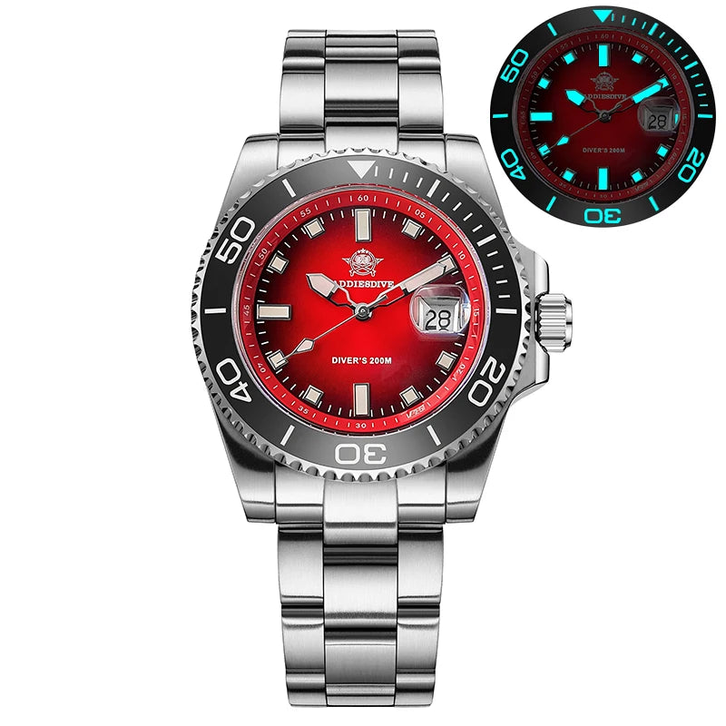 ADDIESDIVE New Men Watch AD2089 Diver 200m Waterproof Wristwatch Ceramic Bezel Luminous 316L Stainless Steel Quartz Watch AD2089