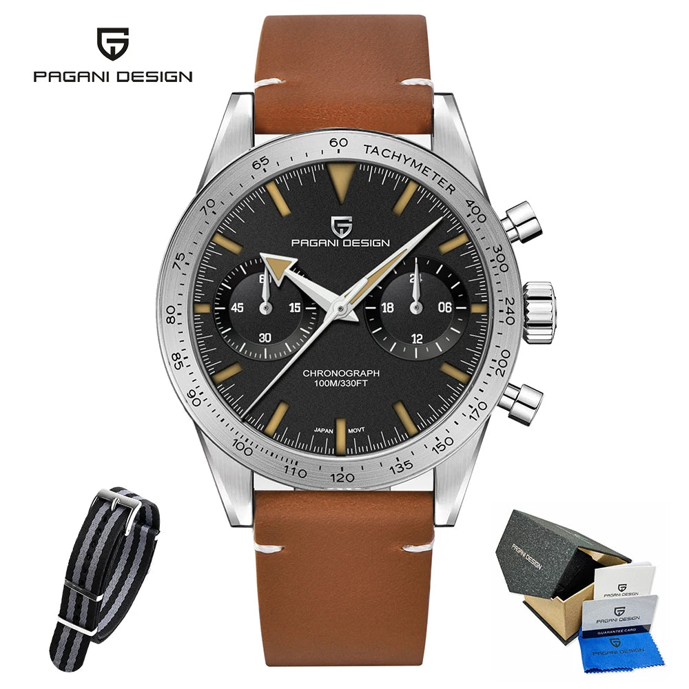 PAGANI DESIGN 2025 New Men Quartz Watch Exquisite Craftsmanship Luxury Classic Style Sapphire Glass Chronograph 100m Waterproof