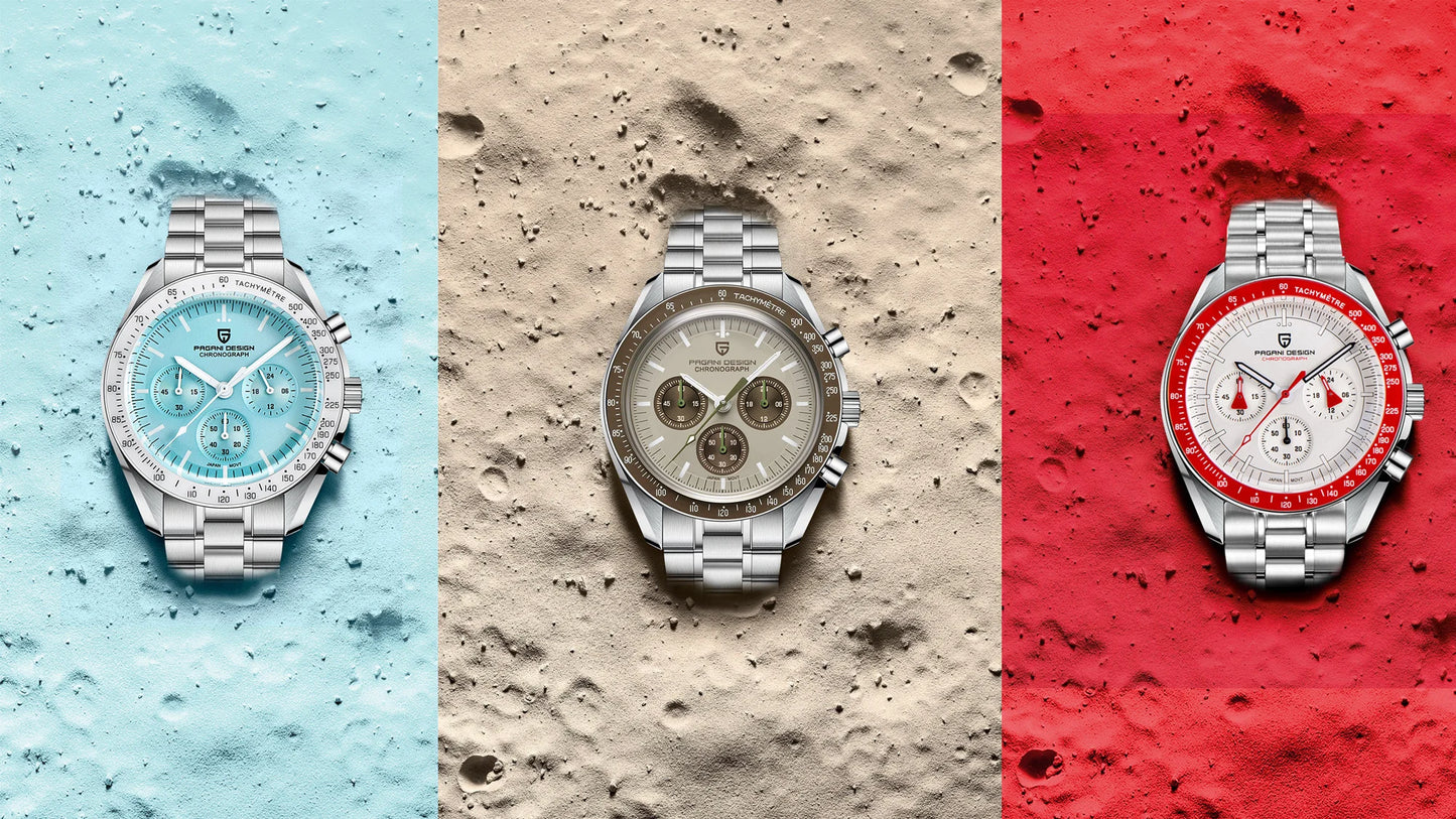 PAGANI DESIGN 2024 New Wide arrow Moon Men's Watches Luxury Quartz Watch For Men Sport Retro Chronograph VK64 AR Sapphire glass