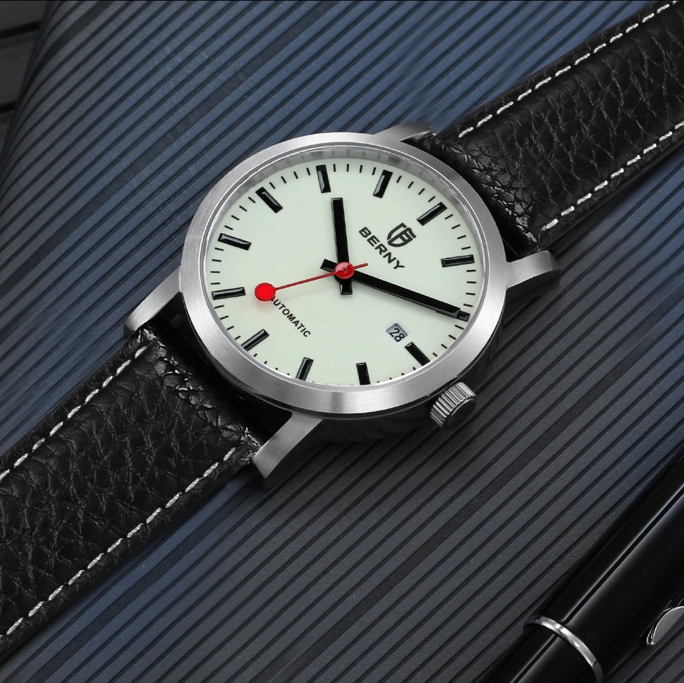 BERNY Watch for Men Automatic Self-Wind Luxury Watch Sappire MIYOTA 8215 Top Luminous 5ATM Mechanical Railroad Wristwatch