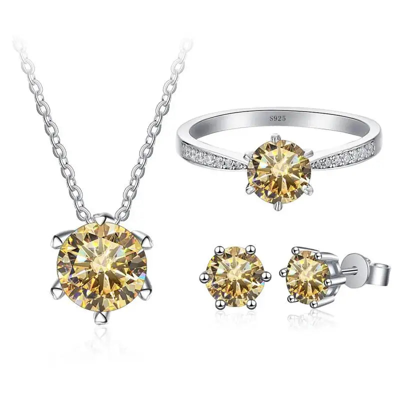 Classic Wedding Jewelry Sets For Women 1carat Moissanite Diamond S925 Silver Necklace Earrings Ring Gifts With GRA