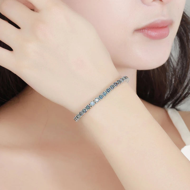 NeeTim Rainbow Colorful Moissanite Tennis Bracelet s925 Sterling Silver with White Gold Plated Chain Bracelets for Women Man