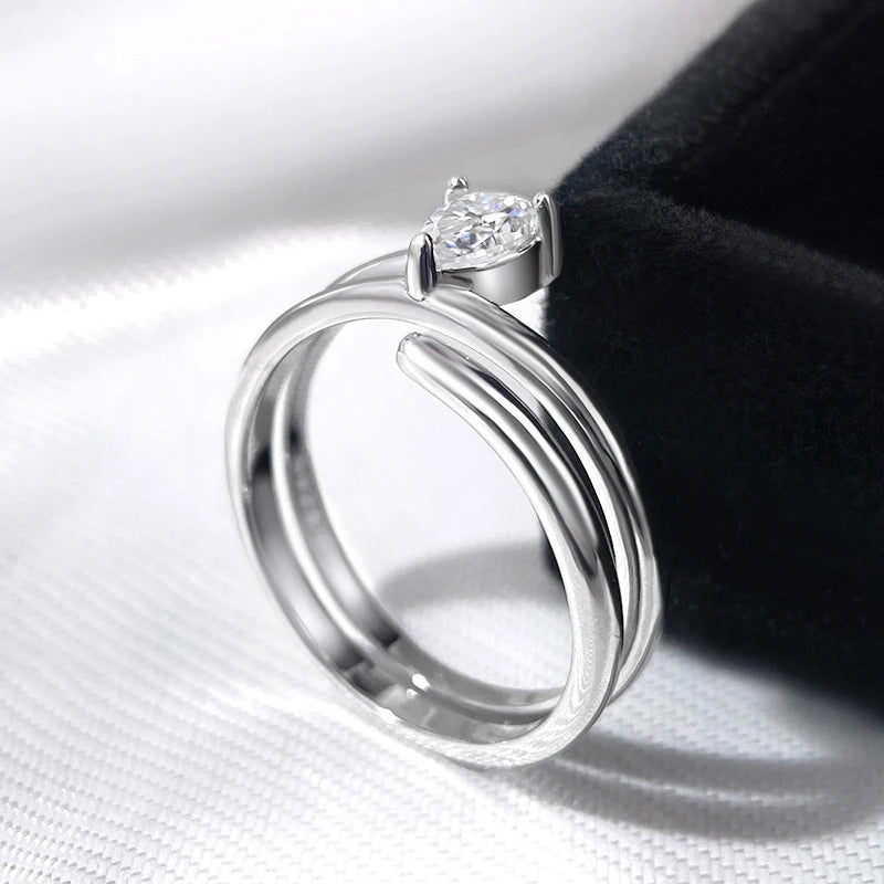 Smyoue Certified 0.5CT Real Moissanite Solitaire Rings for Women Sterling Silver 925 Plated 18K Lab Daimond Female Tail Ring