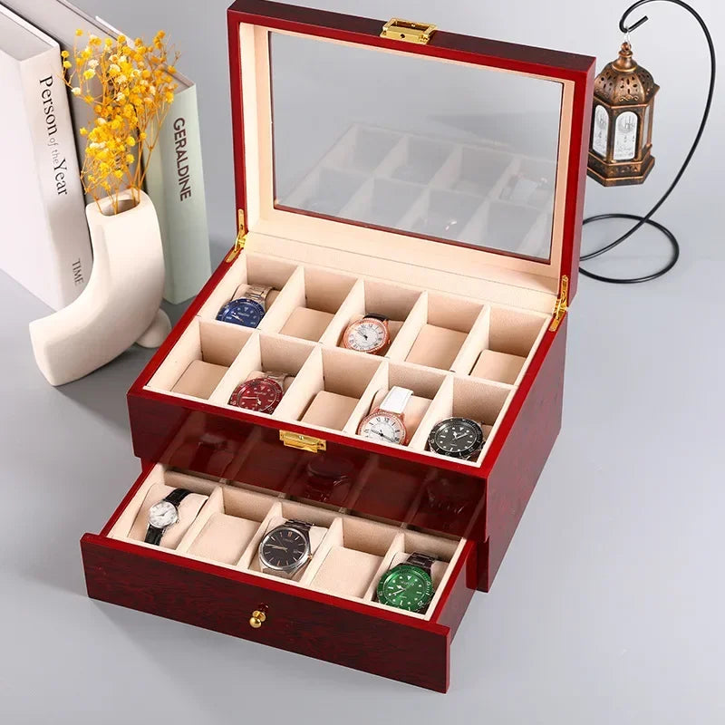 Wooden Watch Box 1/2/3/5/6/10/12 Slot Watch Gift Box Watch Storage Travel Case Organizer Men Jewellery Box Piano-bake-paint