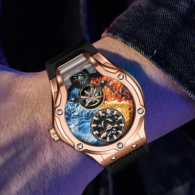 HANBORO Zhuma Mountain Peak Series Men's Fully Automatic Mechanical Watch Hollow Personalized Watch