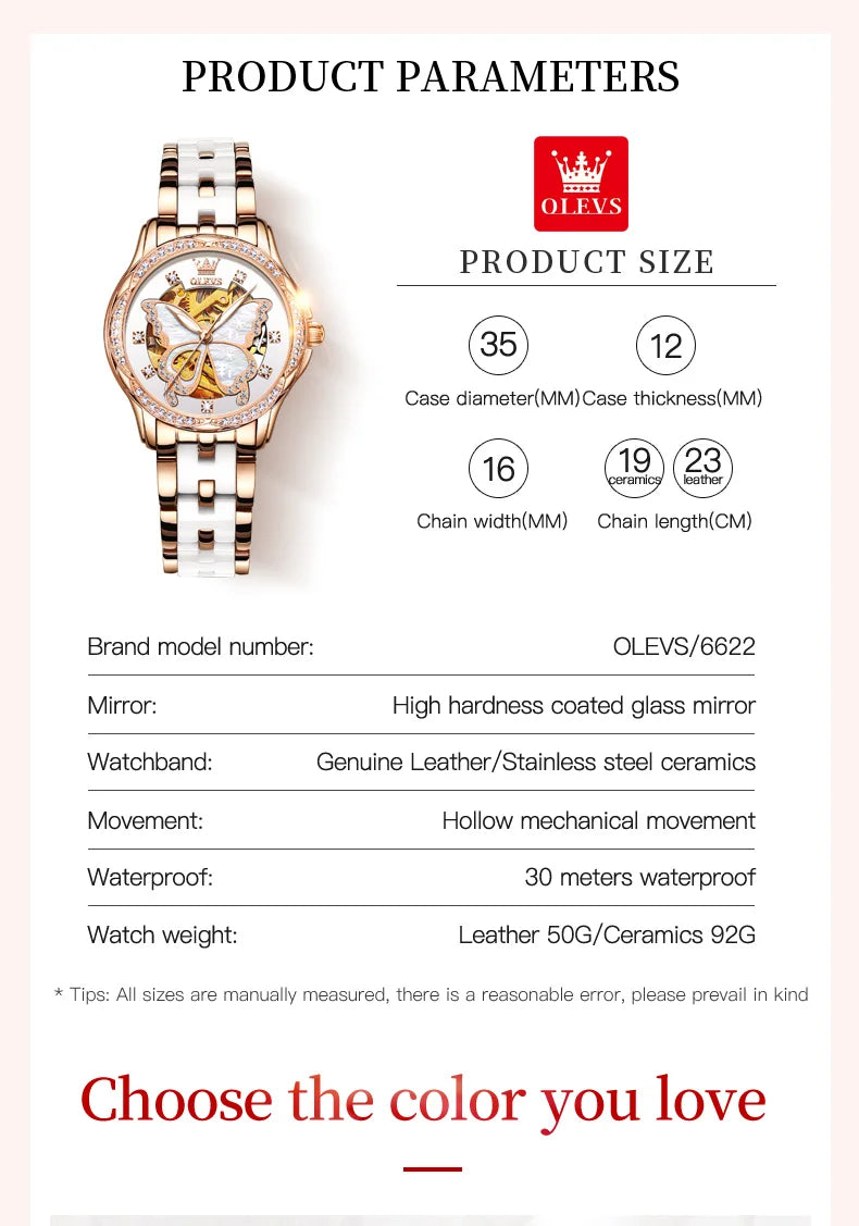OLEVS 6622 Luxury Women All Automatic Mechanical Watch HD Waterproof Elegant Butterfly Diamond Women Fashion Bracelet Set Watch