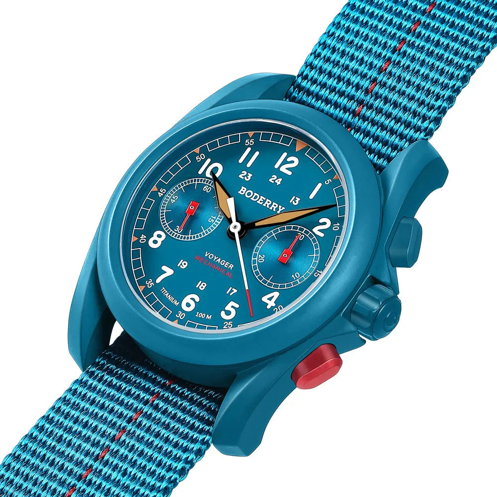 BODERRY Men's Field Watches Titanium Mechanical Chronograph Top Brand Wristwatch 100M Waterproof Clock Military Watch for Men