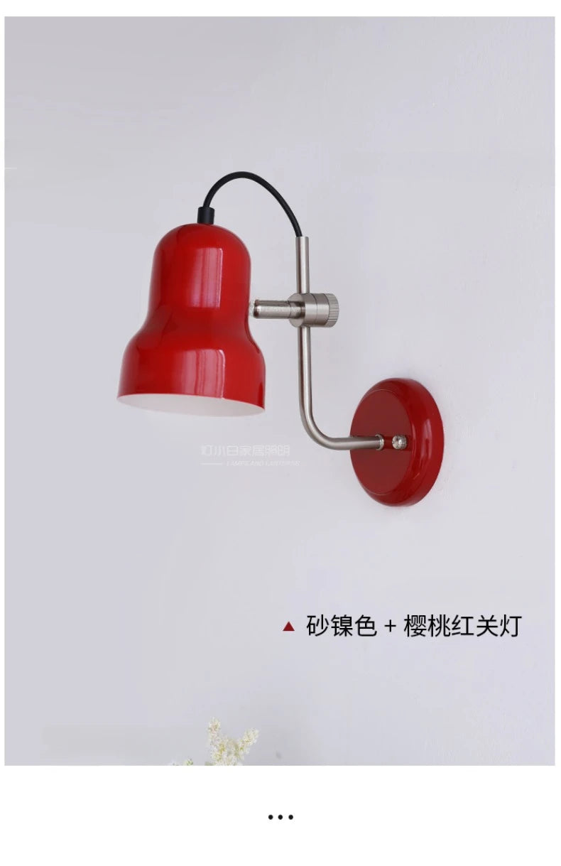 Bauhaus Vintge Medieval Red/Orange Wall Lamp LED E27 Iron Art Atmosphere Adjustable Wall Mounted Bedroom Bedside Study Reading