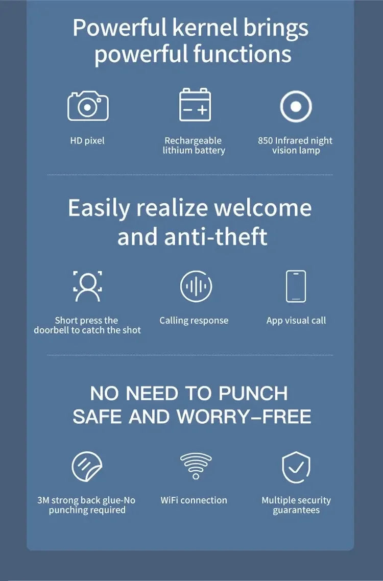 WIFI Video Doorbell Camera Smart Home Security Wireless Night Vision HD Door Bell Two Way Intercom Voice Change For Home