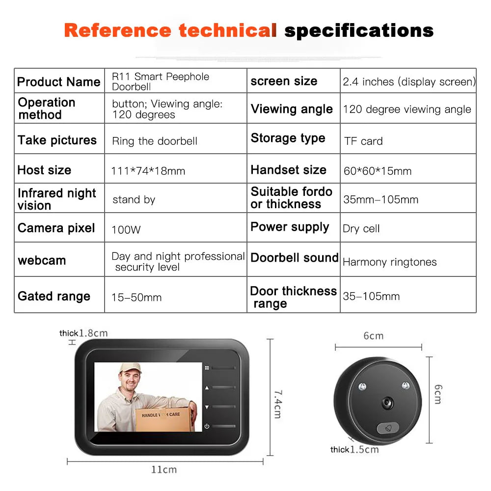2.4Inch LCD Door Peephole Camera IR Night Vision Video Eye Door Bell Visual Doorbell Security Protection Camera