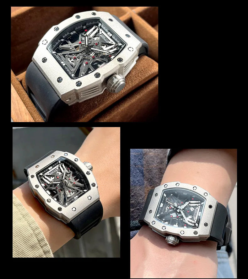 BAOGELA Black Stainless Steel Watch Men Military Sport Analog Quartz Wristwatch with Silicone Strap Luminous Hands Relogio 4147