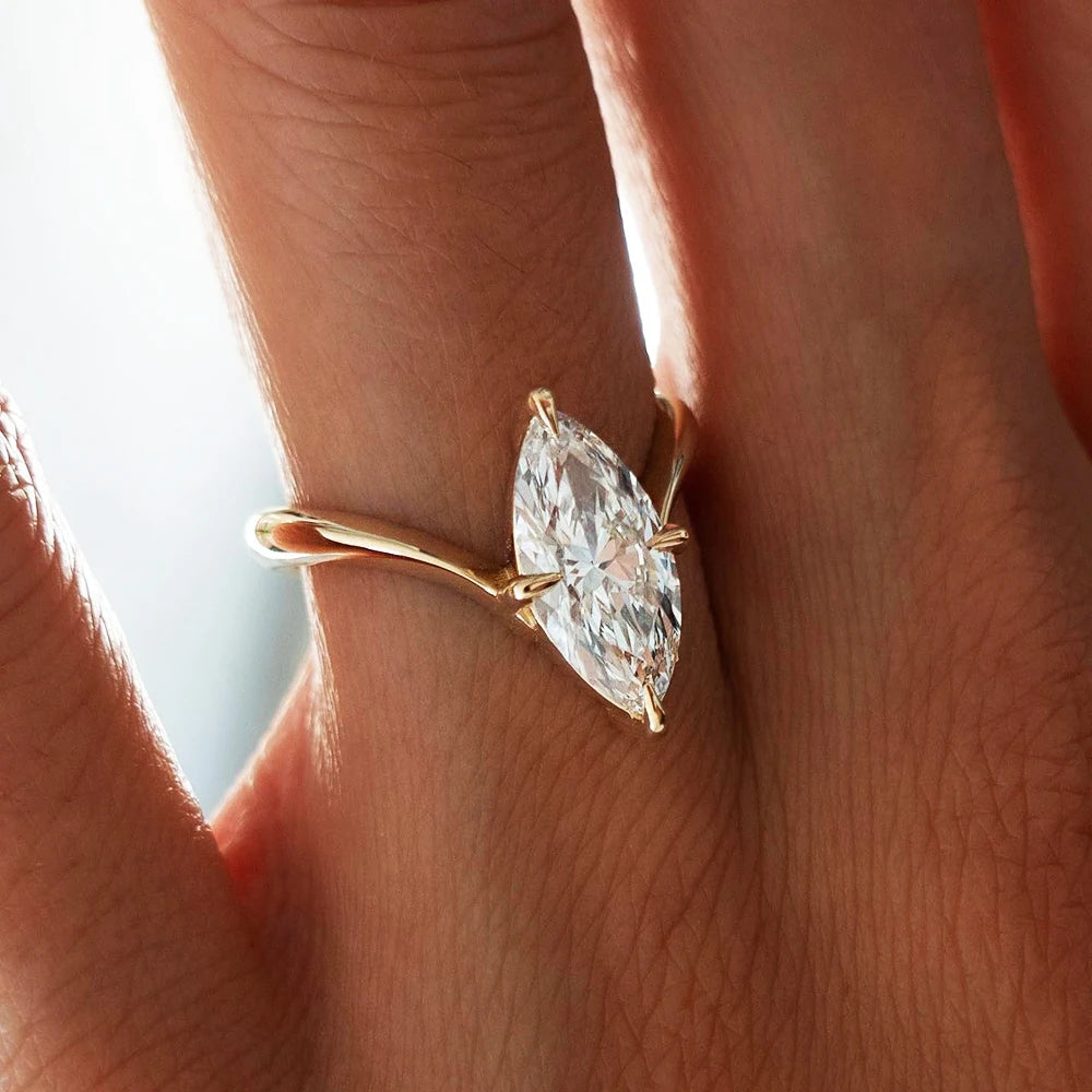 BXINY Marquise Cut Moissanite Ring Set S925 Silver Plate 18K Gold for Women GRA Certified Lab Diamond Wedding Band Gifts Jewelry