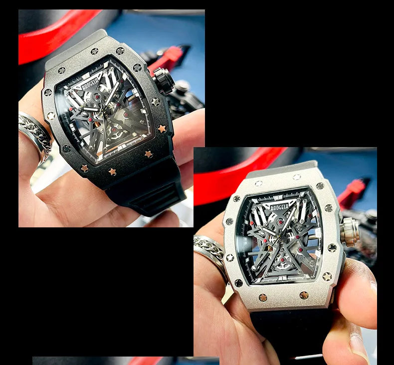 BAOGELA Black Stainless Steel Watch Men Military Sport Analog Quartz Wristwatch with Silicone Strap Luminous Hands Relogio 4147