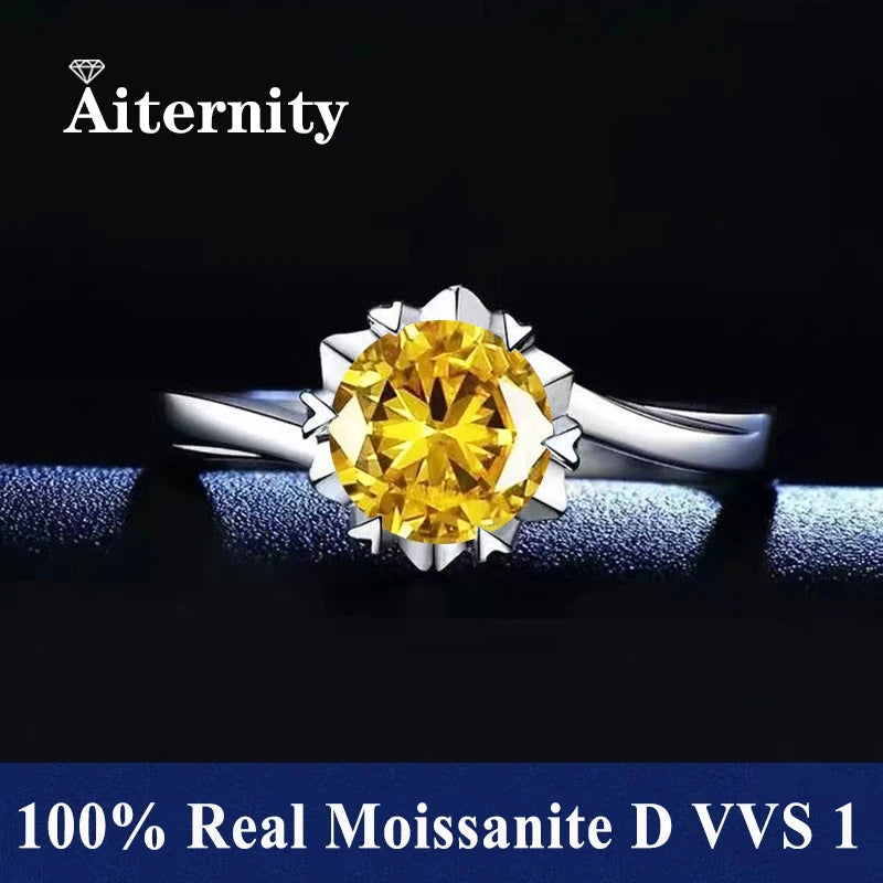 100% Real Moissanite Ring Adjustable Size S925 Sliver D VVS1 Pass Diamond Test Pen GRA Certificate 18K Plating Rings for Women