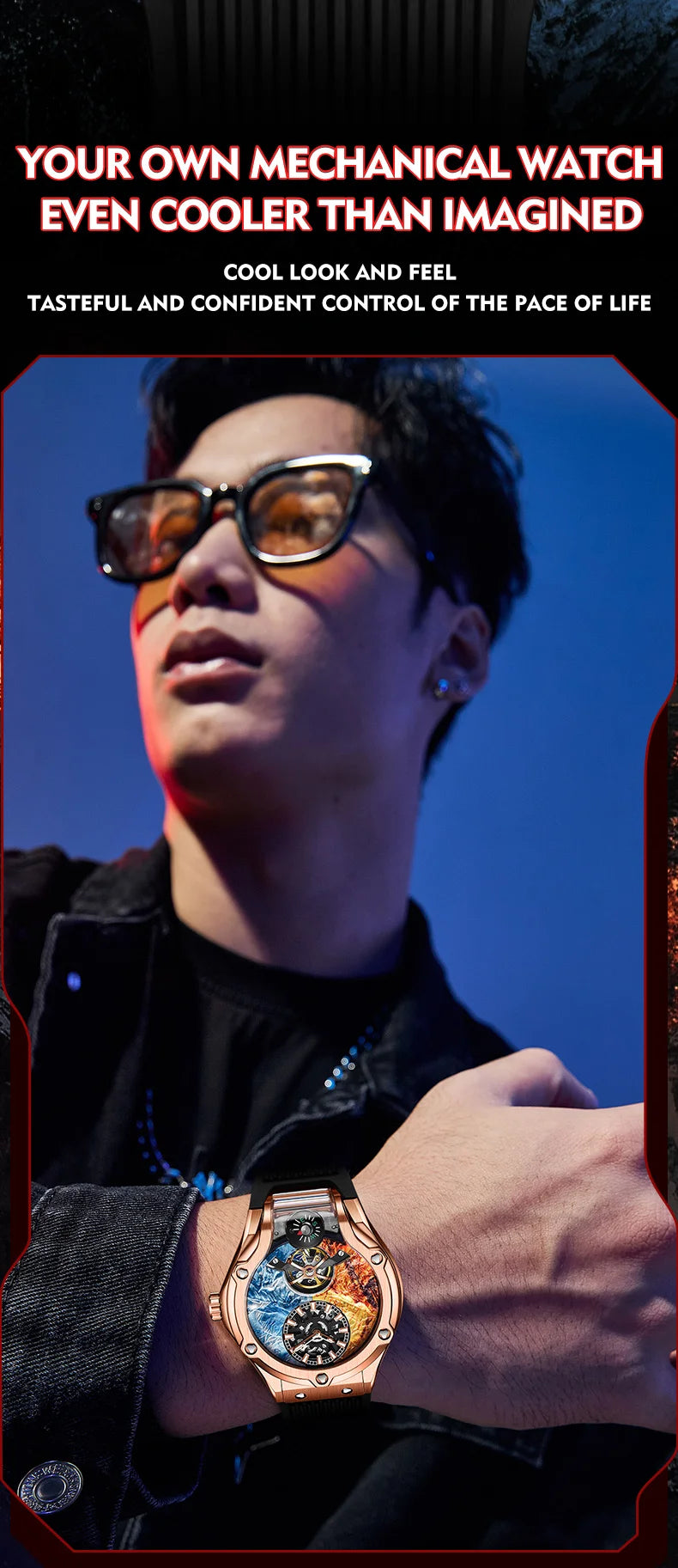 HANBORO Zhuma Mountain Peak Series Men's Fully Automatic Mechanical Watch Hollow Personalized Watch