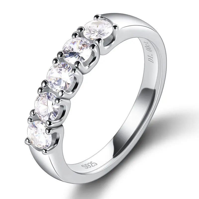 Smyoue 5 Stones 3.5mm 0.2CT Moissanite Rings for Women Half Enternity Lab Diamond Band S925 Sterling Silver Plated 18K Gold GRA