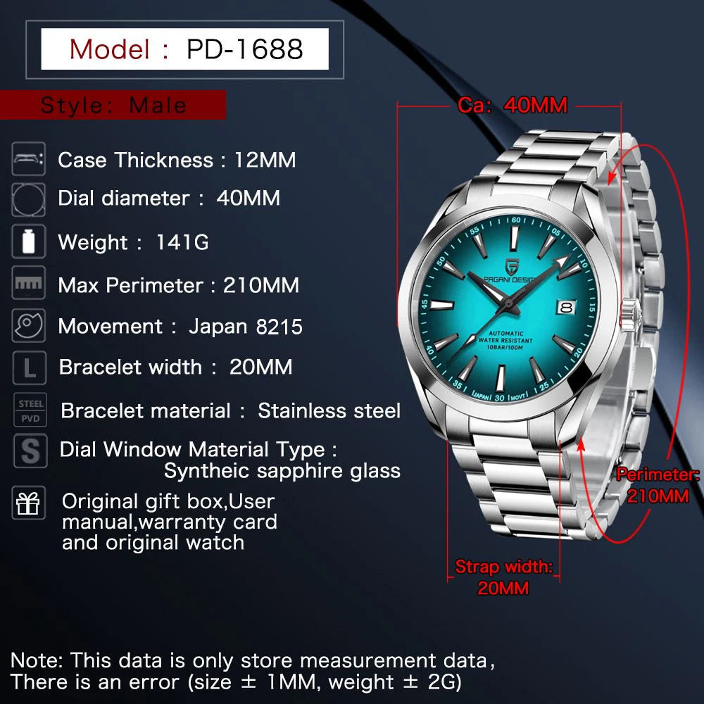 PAGANI DESIGN 2025 40MM Men's Watches Luxury Automatic Watch For Men Mechanical Watch Stainless Steel luminous business Watches