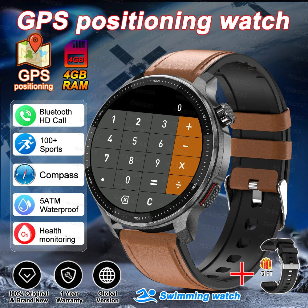 Smart watch Men4GB Memory With GPS Offline Maps Music Video Player Custom dial AMOLED display Sports Swim Waterproof Smart watch