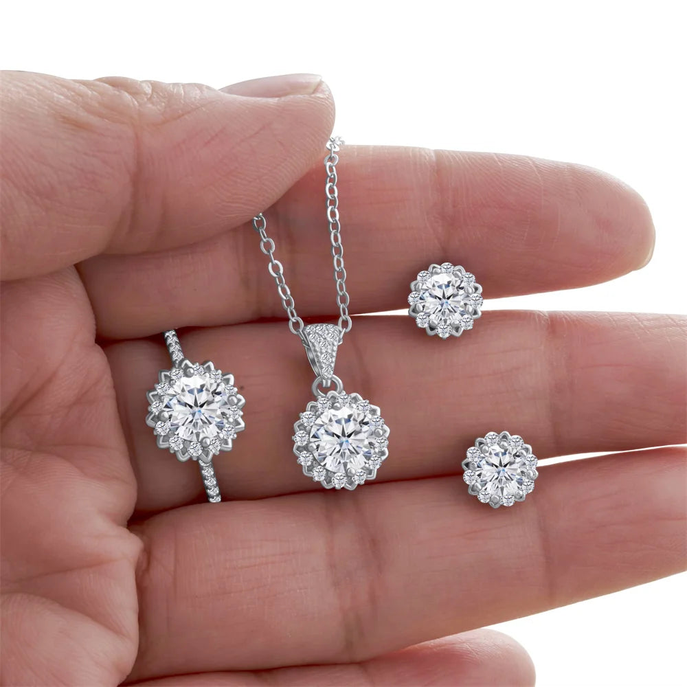 Real 925 Silver Moissanite Jewelry Set for chrm lady ring earring pendant necklace  Solitaire set for female dating party gift