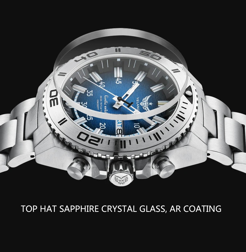 YELANG New Design Human Kinetic Energy Watches Waterproof 100m H3 Gas Self luminescent Nightlight 10Bar Diving Grade V1035