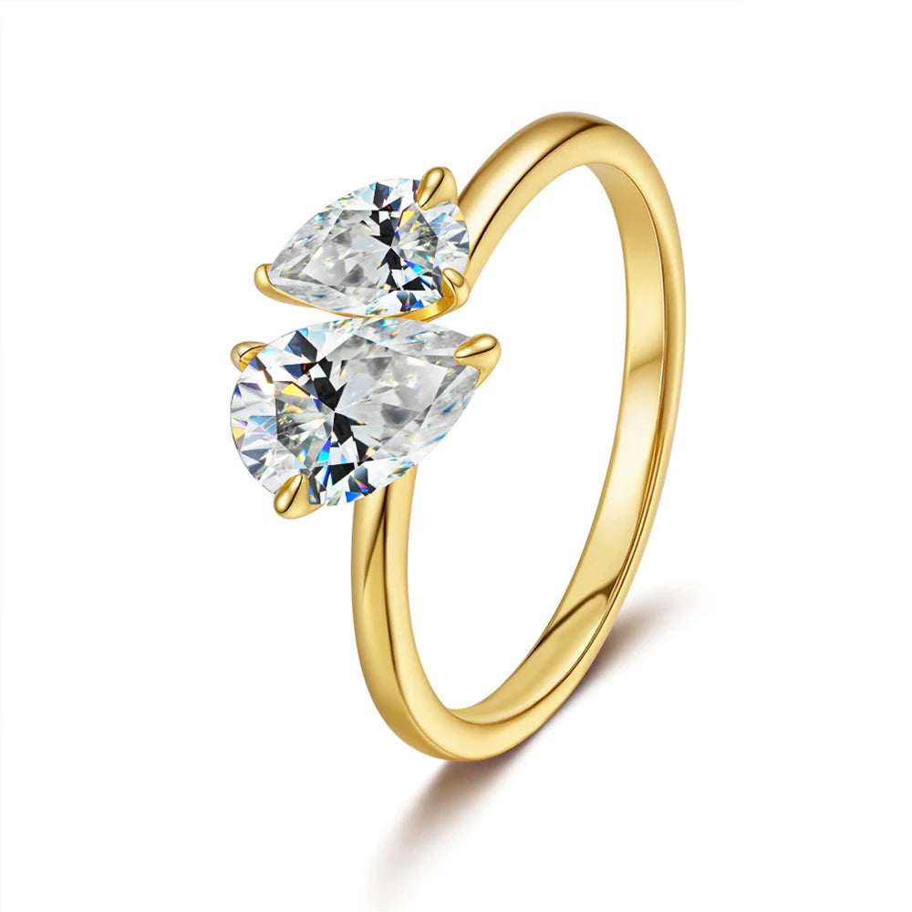1.5cttw Double Pear Cut Moissanite Diamond Ring for Women Two Stone Toi Et Moi Wedding Bands 925 Silver 18k Gold Plated Jewelry