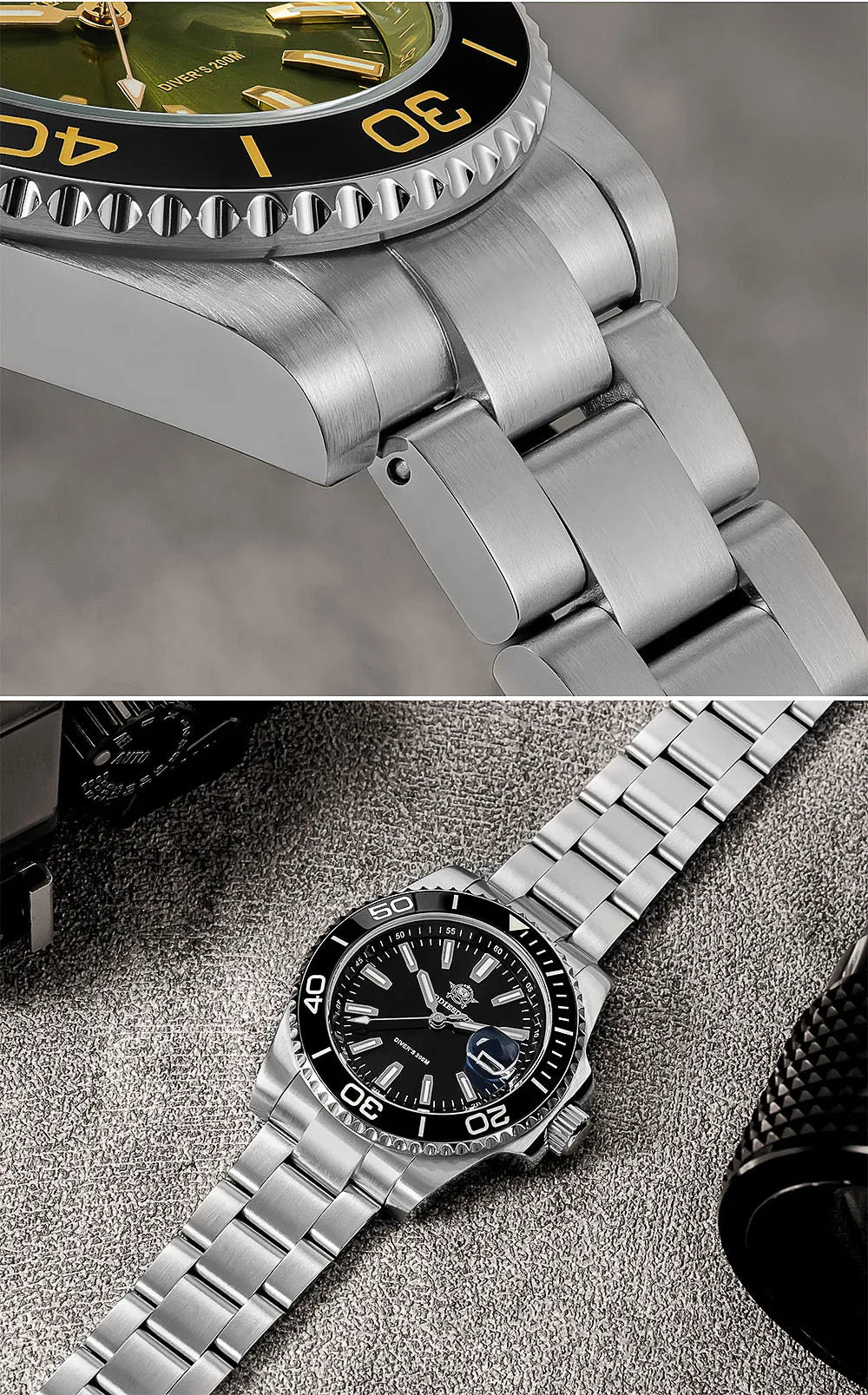 ADDIESDIVE New AD2510 Luxury Men's Diving Watch 41mm BGW9 Luminous Enamel Dial Screw-down Crown Durable Stainless Steel Strap