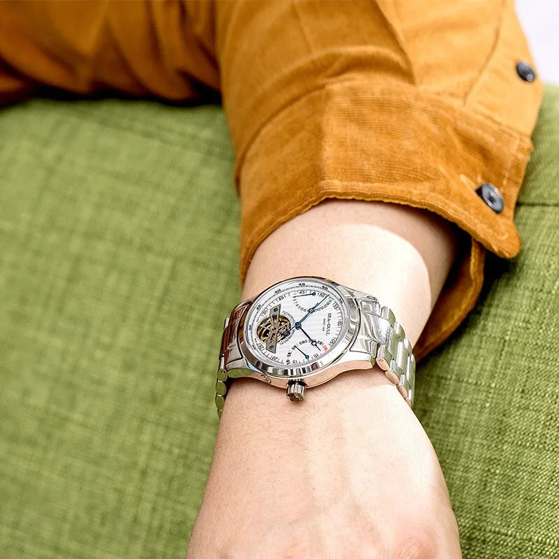 2025 Seagull Men's Automatic Mechanical Watch Multifunction Dial Calendar Sapphire Steel Band Men's Wristwatch reloj hombre M162