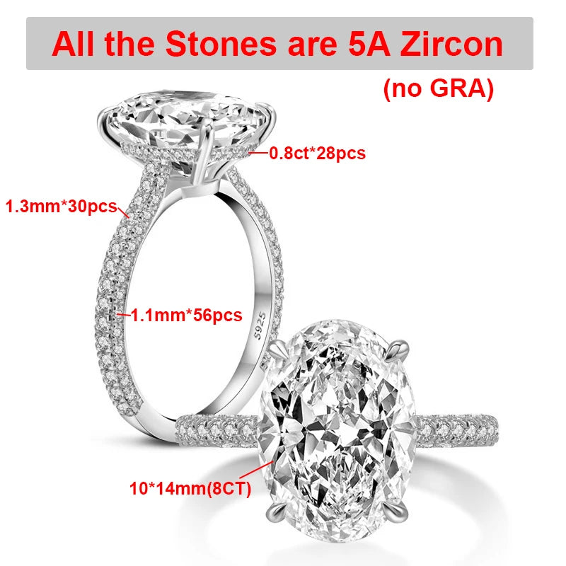 BXINY 8CT Oval Cut All Moissanite Ring 925 Sterling Silver for Women Sparkling Lab Diamond Wedding Band Jewelry with Certificate