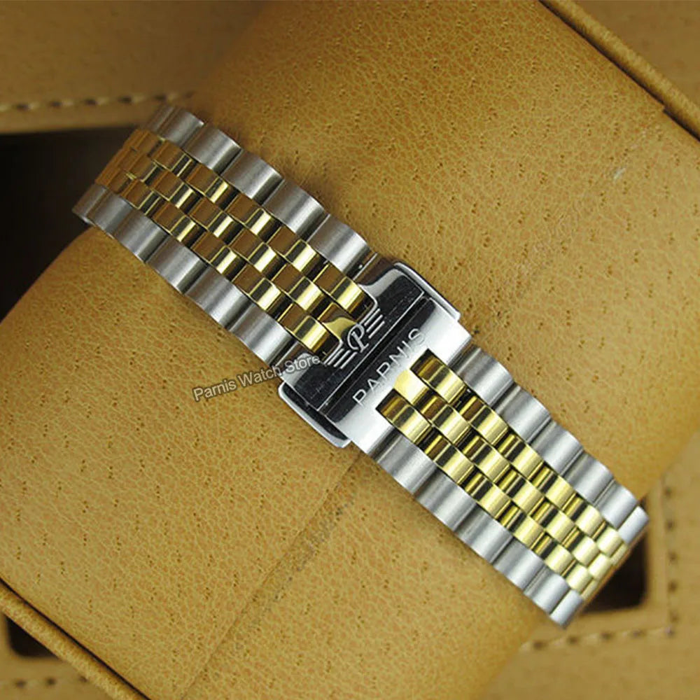 Parnis 36mm Gold Color Luminous Mark Automatic Men's Wristwatch 5 ATM Stainless Steel Jubilee Bracelet