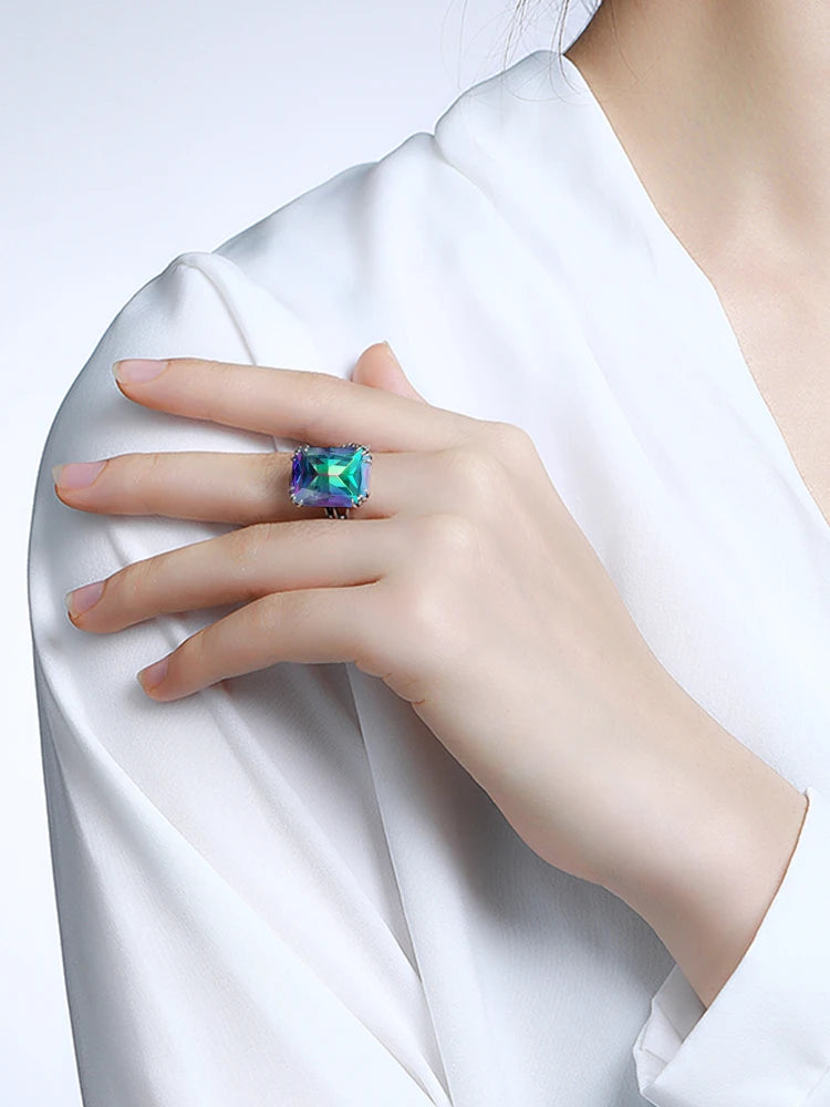 Unique 100% 925 Sterling Silver Aquamarine Ring For Women Vintage Filigree Persian Design Ring Anniversary Fine Jewelry Gifts