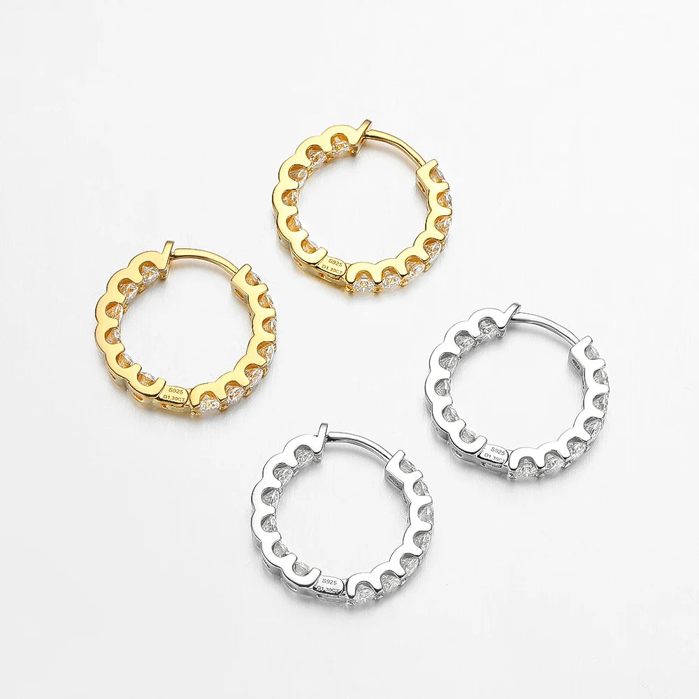 OEVAS 100% 925 Sterling Silver Real 2.6ct Moissanite Earring Hoops For Women Sparkling Wedding Party Luxury Fine Jewelry Gift