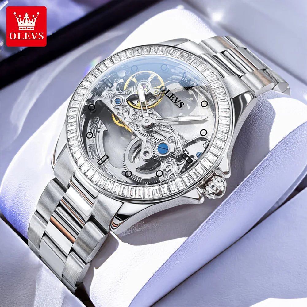 OLEVS 6699 Fully Hollow Women Mechanical Watch Luxury Flywheel Diamond bezel Brand Top Watch Women Automatic Watch Reloj Mujer