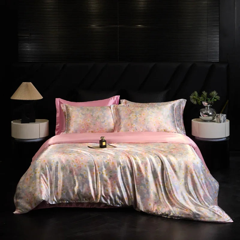 Natural Silk Bedding Set Single Double Queen King Printing Duvet Cover Luxury Quilt Cover Bedsheet Pillowcase