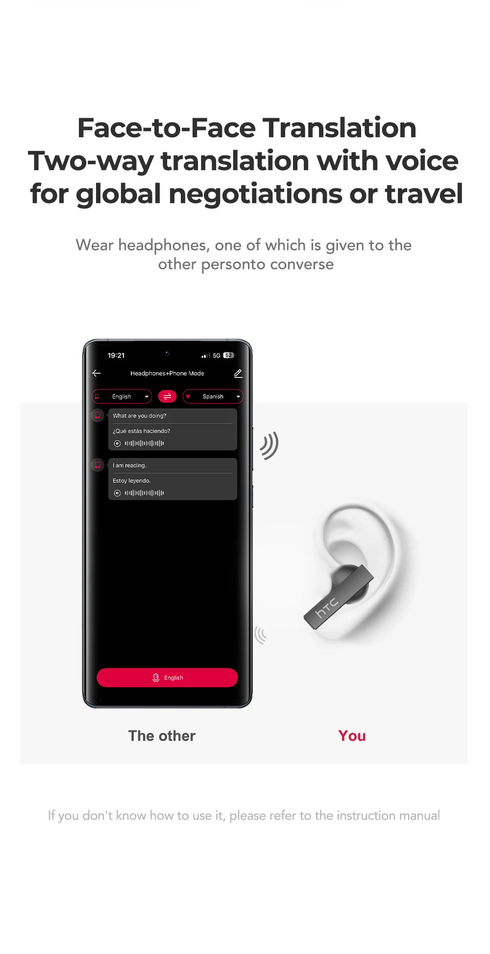 HTC NE40 Earphones Bluetooth V6 TWS Sports AI Translator Earbud Noise Reduction Wireless Headphones With Mic