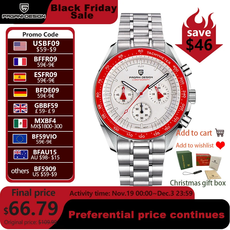 PAGANI DESIGN 2025 New AK Project Men's Watches Luxury Quartz Wrist Watch For Men AR Sapphire Speed Chronograph Automatic Date