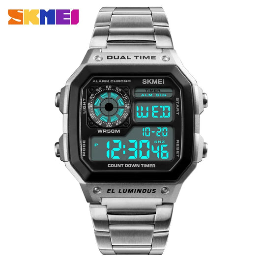 SKMEI 1335 Digital Watch for Men Retro Sports Waterproof Chrono Electronic Mens Wristwatches Stainless Steel Clock Reloj Hombre