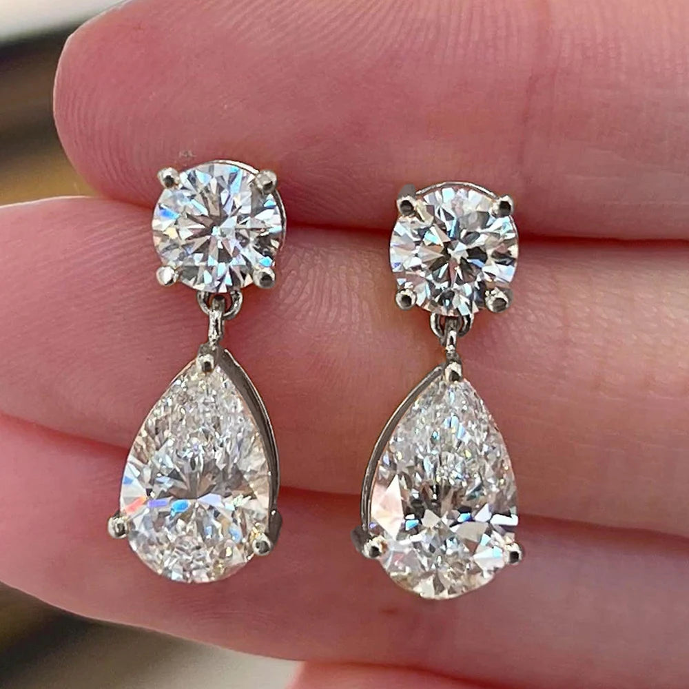 Certified Pear/Round Cut Moissanite Diamond Drop Earrings for Women 100% 925 Sterling Silver Waterdrop Shape Stud Earring