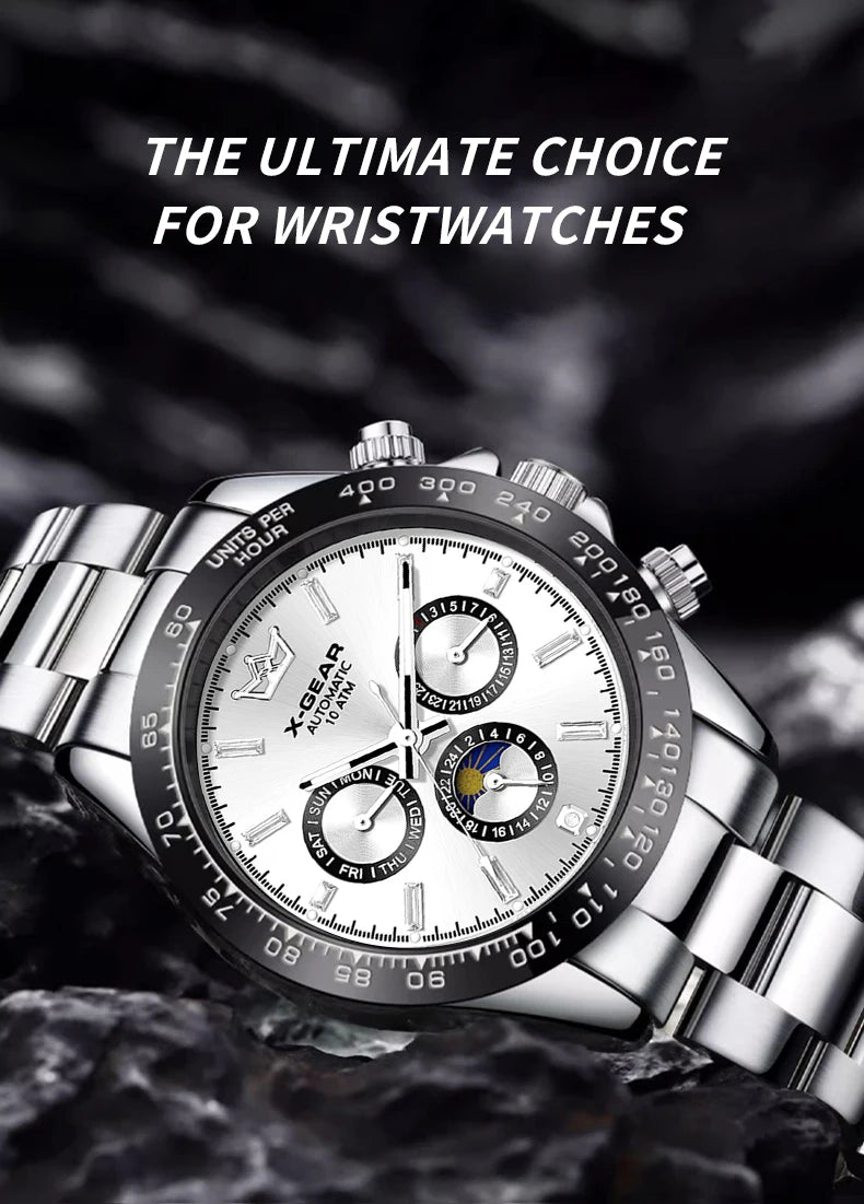 Montre mécanique automatique Panda Eye pour homme, lunette en céramique, trois cadrans, six aiguilles, étanche et lumineuse.