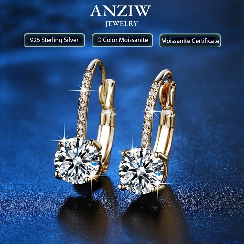 Trendy 14K Gold Plated Earrings 2023 Silver Hoops 925 Dangle Earrings for Women Lever Back Moissanite Earring Drop Girls Jewelry