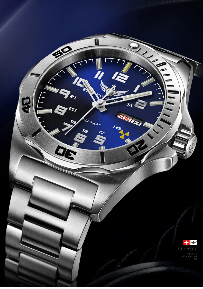 Yelang V1019 Brand 44MM Men Watch NH36 100M PROFESSIONAL WATERPROOF Deep Diving Mechanical Automatic Watch Sapphire Lens Reloj