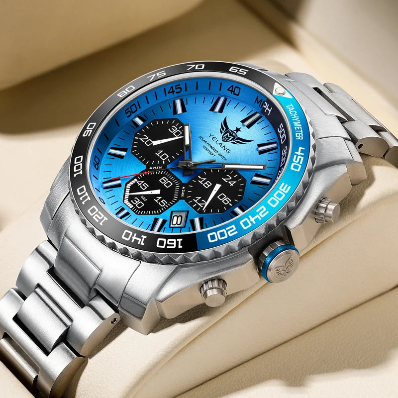 Yelang Watch 44mm V1215 Men Sports Watch Japan Eco-Drive VR42 Solar Diving Watch 100m Waterproof 10Bar Luminous watches for men