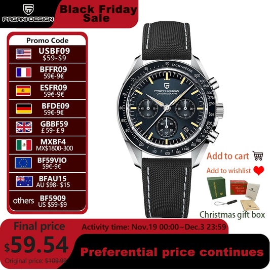 PAGANI DESIGN 2025 New Men's Watches Retro Luxury Tribute to CK2998 Quartz Watch For Men Speed Chronograph AR Sapphire crystal