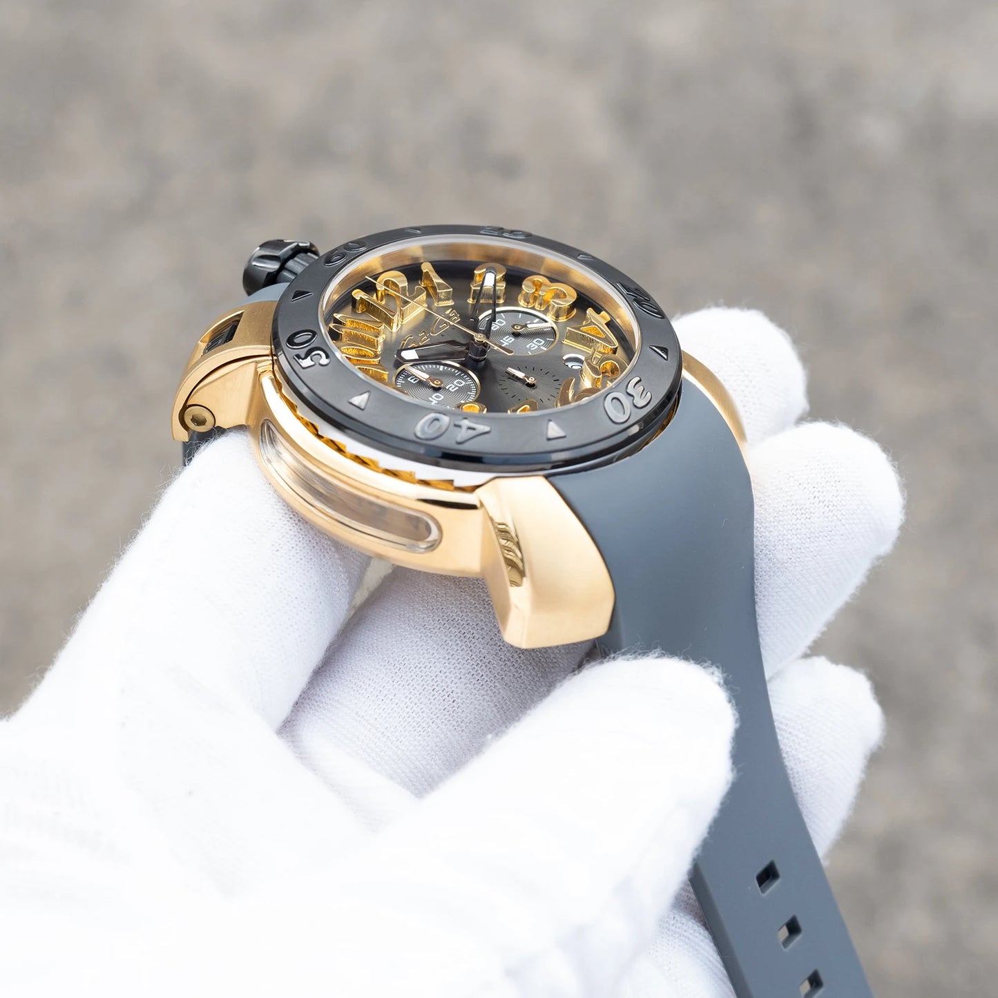 Gaga Men's Rose Gold Automatic Watch - Big Dial Waterproof Sport Clock with Comfortable Rubber Band And Big Numerals Design