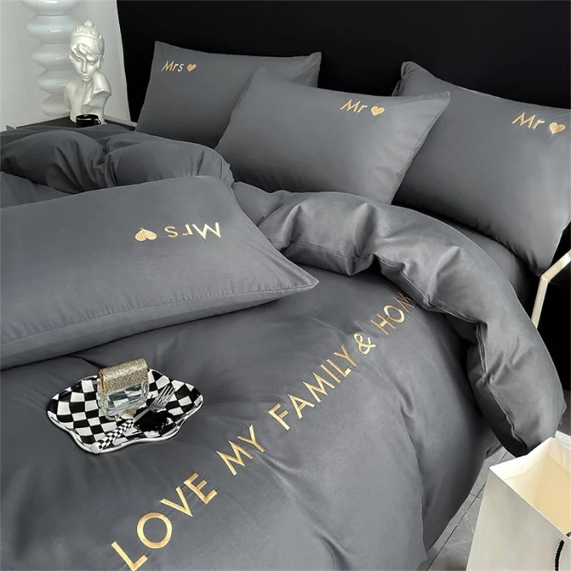 Luxury Nordic Egyptian Cotton Bedding Set King Queen Double Twin Size with Sheet Duvet Cover Pillowcase 1/2 People Bed Linen New