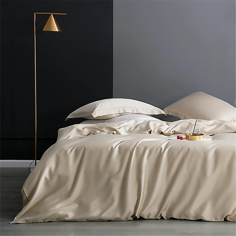 Sondeson Champagne Gold 100% Silk Bedding Set Healthy Skin Beauty Queen King Duvet Cover Set Flat Sheet Pillowcase Bed Linen Set