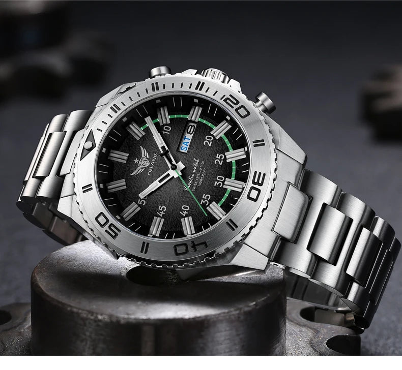 YELANG New Design Human Kinetic Energy Watches Waterproof 100m H3 Gas Self luminescent Nightlight 10Bar Diving Grade V1035