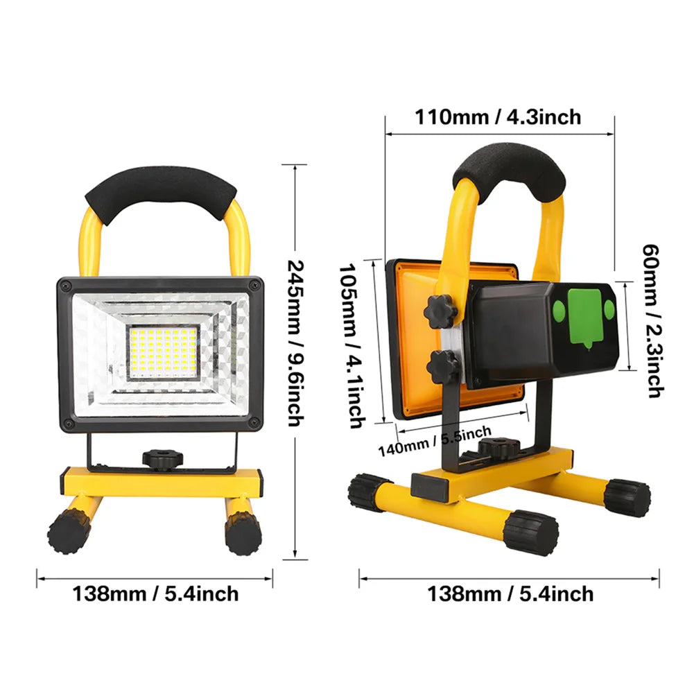 LED Portable Work Light Waterproof Rechargeable Spotlight for Outdoor Hiking Camping Searchlight Garage Emergency Floodlight
