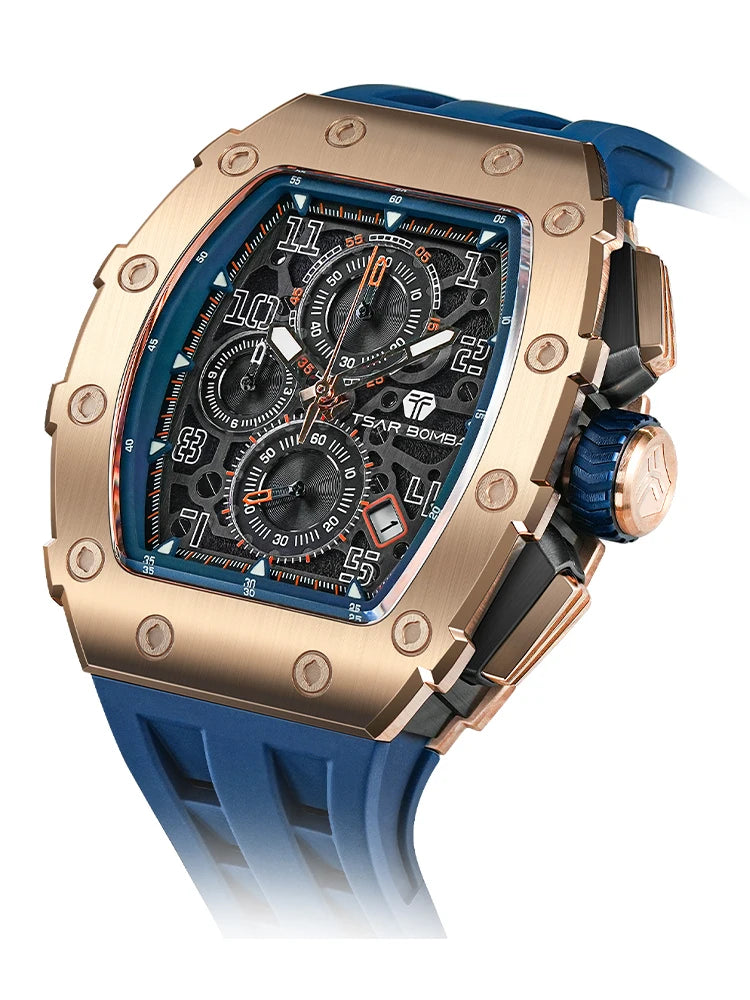 TSAR BOMBA New TB8204 Watch for Men Japan Quartz Chronograph 50M Waterproof Wristwatch Fashion Sport Clock Male Luxury Mens Gift