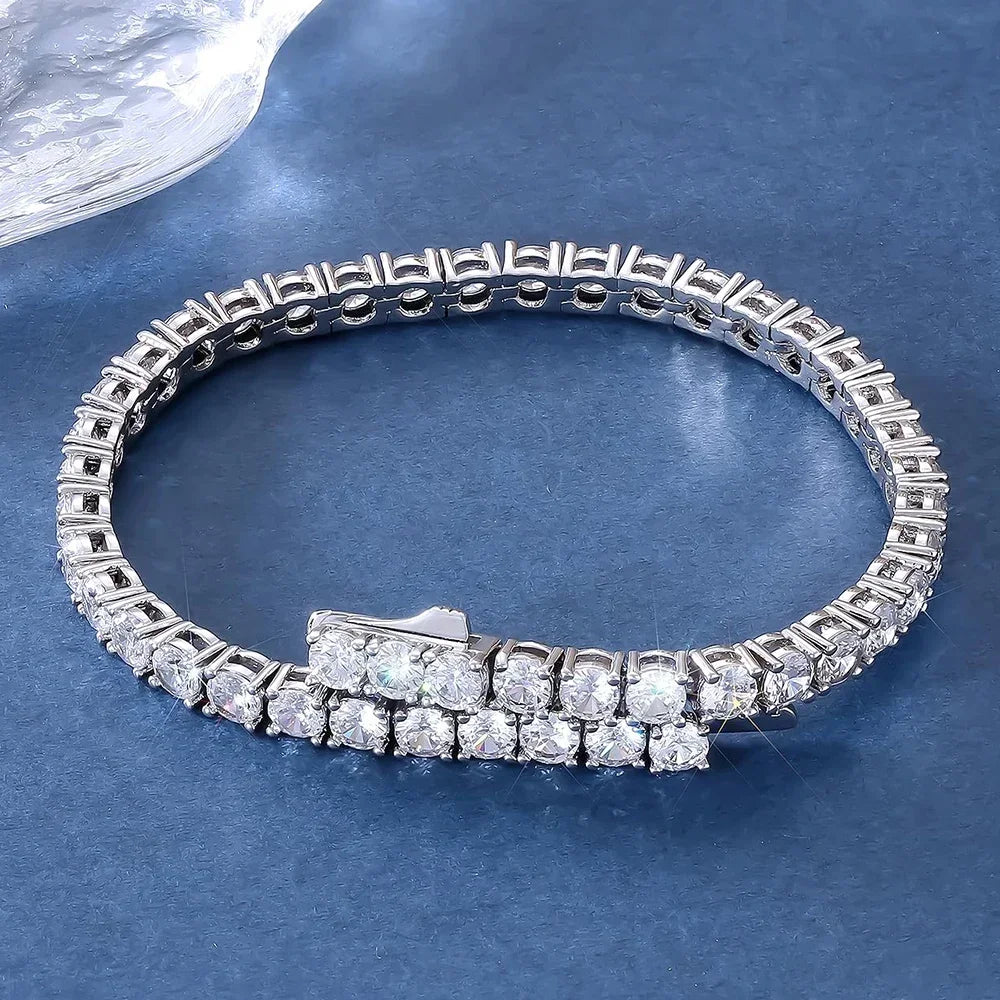 2-5mm Moissanite Tennis Bracelets for Women Men Lab Diamond S925 Silver Plated White Gold Bracelet Spring Clasp Wedding Jewelry
