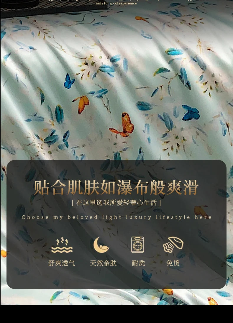 Luxury Palace Style Silk Bedding Set HighEnd Soft Silky Satin Quilt Cover Set Printed Queen King Duvet Cover Gift for Your Lover